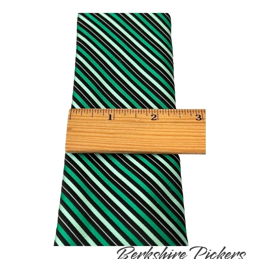 JF J Ferrar Mens Necktie Hand made Poly Green Shades Silver Mauve White Diagonal